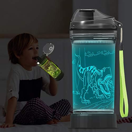 3D Светещ Бутилка за вода с динозавром, Светещи Чаши за пиене за момчета с 3D ночником с динозавром Рев Минути РЕКС- 14 грама, Без Тритана и Бисфенол А, в Екологично Чист