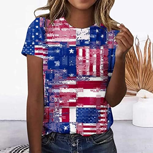 Женска Тениска с Американския Флаг, Къс Ръкав, Блузи с Флага на САЩ 4 юли, Летен Свободни Патриотични Тениски, Блуза