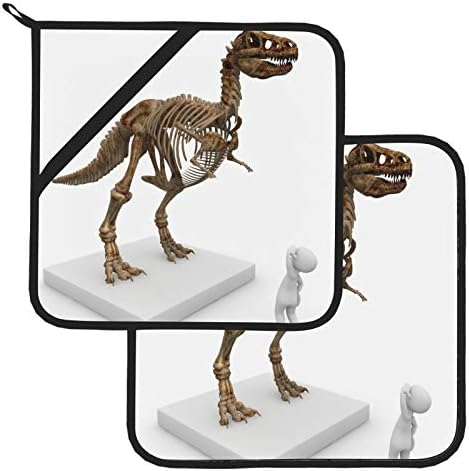 Огромни Квадратни кухненски ръкавици С виртуален скелет на Динозавър, Термостойкая Potholder, 2 бр., Огнеупорни Мат 8 × 8 Инча за Готвене и Печене