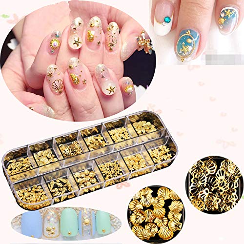 EBANKU 9 Кутии Кристали за Декорация на нокти Диаманти за нокти Блестящи Златни Нитове, Нийл-арт Скъпоценни Камъни
