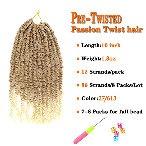 Предварително усукани къса коса плетене на една кука passion twist 10 инча 8 опаковки синтетични на коса, плетене 27/613