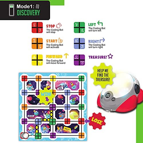 MUKIKIM The Coding Bot - модул за обучение играчка робот STEM за деца 5 6 7 8 години. Модул за обучение роботизирана автомобил 4 в 1 с режима за откриване / индукция / програмиране / м?