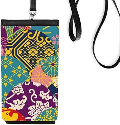 Цветя, Листа Линия Модел Порцелан Японски Стил На Телефона В Чантата Си Чантата Виси Мобилен Чанта Черен Джоба