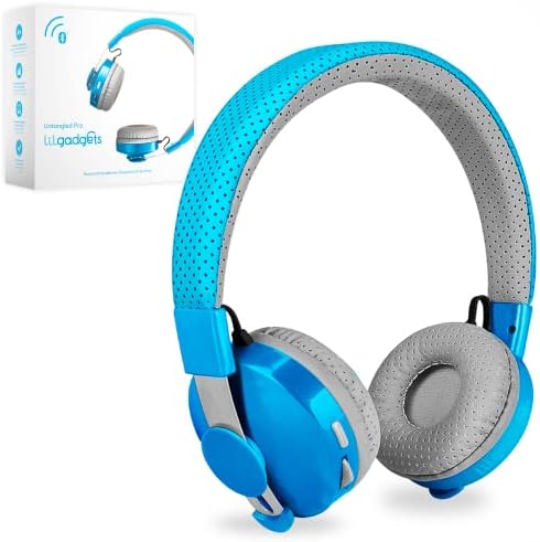Безжични детски слушалки LilGadgets Untangled Pro-Bluetooth слушалки за деца с вграден микрофон, без объркващи кабели, подходящи за децата си в училище, синьо