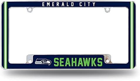 NFL Seattle Seahawks Изумрудения град Премиум Пълноцветен, Издръжлив, От с сплав, Хромирана Рамка Регистрационен номер на екипа - 4 Спирални на притежателя за етикети с един ?