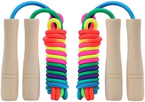 2 Опаковки Въжета за деца, Регулируем скачане на въже с дължина 8,5 метра, с Дървена дръжка и Ириса Въже, Детски
