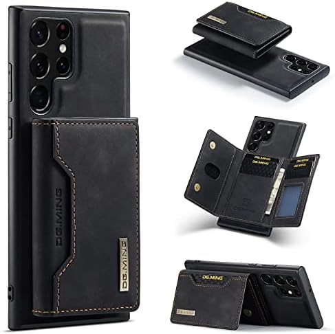 SZHAIYU 2 в 1 Подвижни Портфейл Делото за Samsung Galaxy S22 Ultra 5G Кожен Калъф с Джоб-държач за карти Тънки Калъфи за телефони 6,8 (Черен, S22 Ultra)