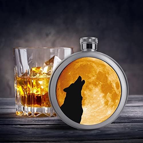 Флакони за уиски с принтом Воющий вълк на Луната от неръждаема стомана, преносима бутилка за вино, за алкохол, за жени, мъже, един размер