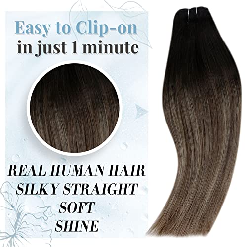 Шнола за коса Разширения RUNATURE от истински човешки коси # 1B / 6/27 Черен цвят с прехода към Средно-кафяво с карамелна блондинка и #1Б Естествен черен цвят, 18 инча, 105 г