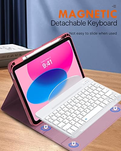 Калъф-клавиатура MoKo за iPad на 10-то поколение, Калъф с клавиатура, Многоугольная Магнитна Поставка за iPad 10,9 инча 2022, Свалящ Безжична Bluetooth клавиатура за iPad на 10-то поко?