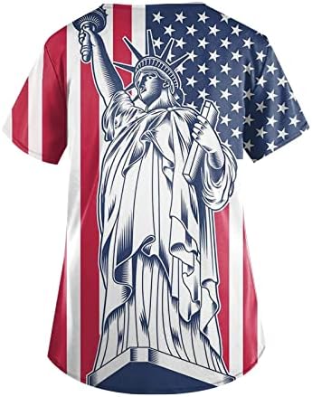 Ризата на Деня на Независимостта, по-Големи Размери, Блузи-Скраб за Жени, Ризи 4 юли, Блузи с V-образно деколте и Къс ръкав, Ризи с Флага на САЩ