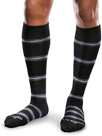 Чорапи до коляно с мека подплата от 15-20 мм hg. супена подкрепа на сливане (черно и тъмно-сини и сиви ленти