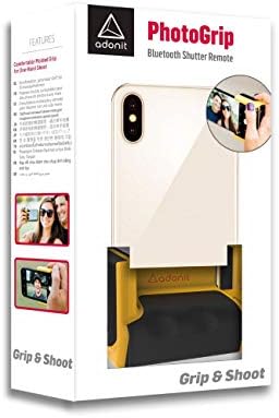 Стойка за телефон със стабилизатор на Adonit Photogrip (Easy-Pack) с дистанционно затвор Bluetooth съвместим с iPhone 11, 11 Pro, Xs Max XR X 8 +, Samsung s10/9 - Жълт