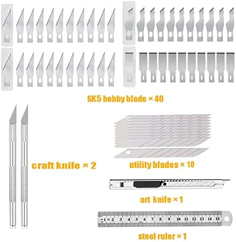 Комплект Ножове за хоби, с фина Дърворезба Exacto Knife 40 Резервни Остриета за Ножове с 10 бр. Художествени Остриета,