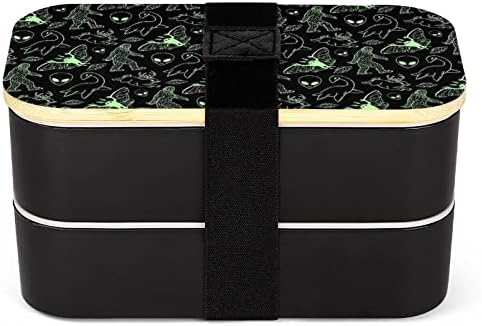 Green Lines Cryptid Pattern Bento Lunch Box Херметични Контейнери за храна Bento Box с 2 Отделения за Пикник в офиса