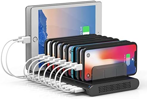 Alxum 60 Вата 10-Портов USB зарядно устройство с Няколко честота устройства, USB-Органайзер-Поставка за iPad, iPhone Xs Max, X, 8 Plus, Samsung Galaxy, Google Pixel, LG stylo, Черен