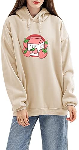 MEJOTAUS Скъпа Hoody с качулка Ягодово мляко за жените, Кавайная Дрехи, Японската Пастельно-Розово Hoody, Пуловери Оверсайз