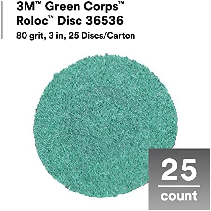 Диск 3M Roloc Green Corps 36536, размер на 80 +, 3 инча, Опаковка от 25-та повишена здравина, быстросменных за шлифоване, премахване