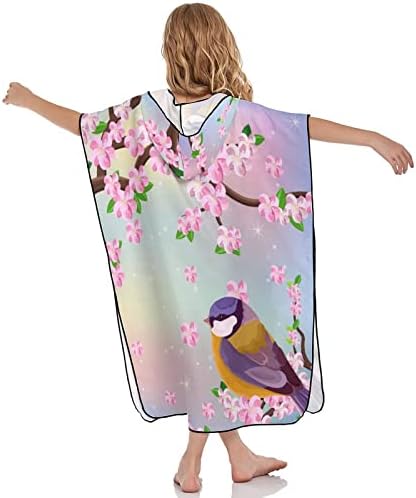 Кърпа с качулка във формата на Цветове на Череша WEEDKEYCAT Bird Цвят за Деца, Меко Банное Плюшевое Кърпа с Качулка за басейна,