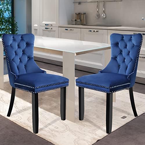 Комплект от 2 места за хранене столове от масивно дърво с кадифена тапицерия Wonder Comfort с облегалка във формата на ноктите и околовръстен покритие, 19.724.437.4, синьо