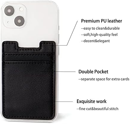 Държач за карти Fulgamo 2Pack, Кожен Портфейл за телефон, Приклеивающийся Към джоба за кредитни карти върху задната част на корпуса на телефона iPhone и Android-Черен