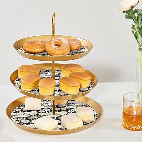 RATGDN 3-Нива Поставка за Торта, Кула за показване на Десерти с Шарките на Маргаритки, Пластмасова Кръгла Тава за