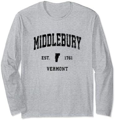 Тениска Middlebury Vermont VT Vintage Атлетик Черен спортен Дизайн с дълъг ръкав