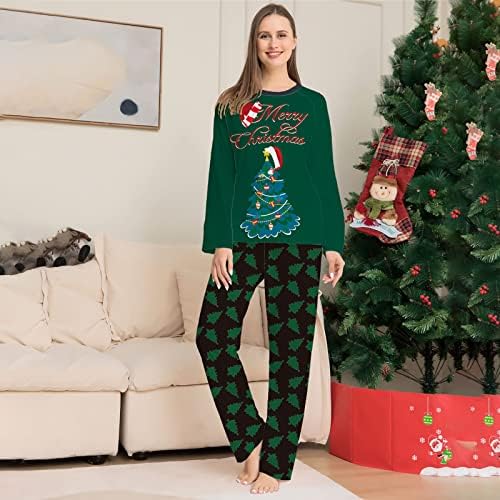 Коледна Пижама за семейството, Еднакви Комплекти Коледни Пижам, Красиви Блузи и Панталони с принтом под формата на коледни Елхи, Празничен Пижамный комплект (Зелен