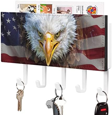 Белоглав Орел върху Знамето на САЩ Държач за Ключове с Пощенска Рафт 5 Куки Органайзер за Стена, Декоративни монтаж