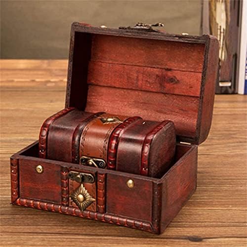 Ретро Дървени Сандъка със Съкровището QUUL, Декоративна кутия за съхранение с Метална ключалка Home (Цвят: