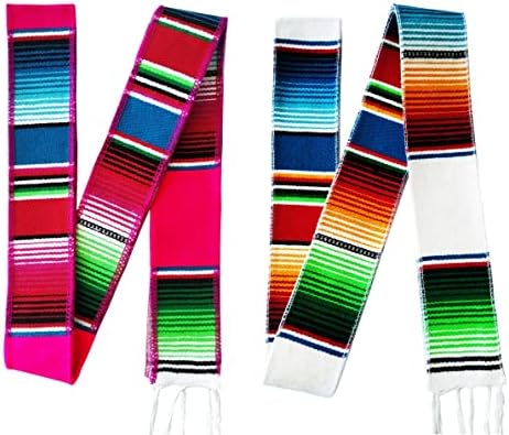 Yani's Gifts 2 Опаковки мексикански колани-кушаков за жени или мъже, Serape Belt Cinto Mexicano, Розов и бял