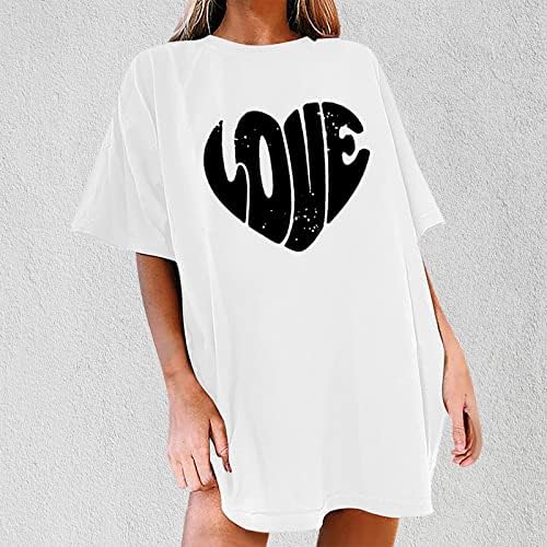 Женска Тениска Лято Есен С Къс Ръкав е Удобна Цветна Дрехи С Кръгло Деколте Love Graphic Lounge Скромен Топ