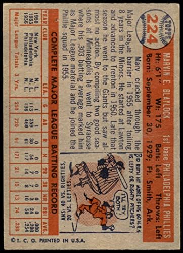 1957 Topps 224 Марв Блэйлок Филаделфия Филис (Бейзболна картичка) VG/БИВШ Филис
