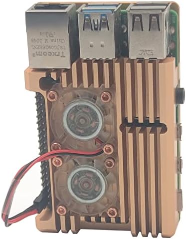 Алуминиев Корпус Raspberry Pi 4 с Двоен Охлаждащ вентилатор, Защитен Корпус от Златист Метал за Raspberry Pi 4B