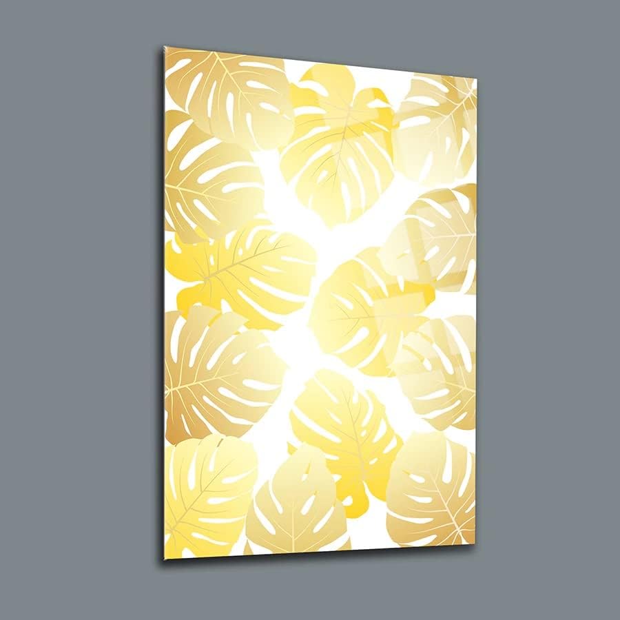 Комплект от 3 стенни декорации Yellow Palms, Изкуството на стъклена стена, Бескаркасная Свободно Плаващ Панел от закалено Стъкло,