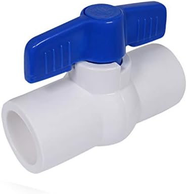 Средната вентил сферичен кран PVC, син Т-образна дръжка за питейна вода 1/2 инча Връзка за разтворител, бяла пластмаса (487T12)