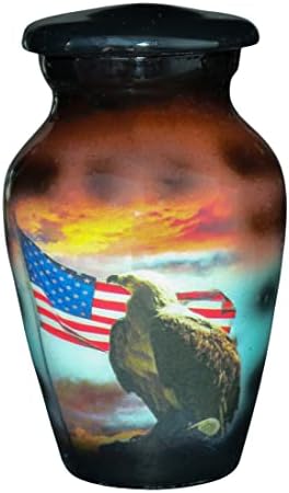 Малки дизайнерски урна с флага на САЩ ASHOKA ENTERPRISES с Нежната коробочкой в памет на човешки Пръст | Кремационных тленните останки на ръчно изработени (Urn18)