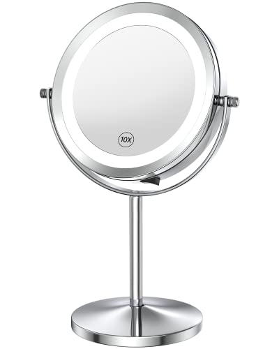 Тоалетен Огледало за грим Benbilry с Подсветка и увеличаване, 1x / 10x Увеличително Огледало С Led Двойни Фланци, Кръгло Огледало със завъртане на 360 °, което Работи на Батер?