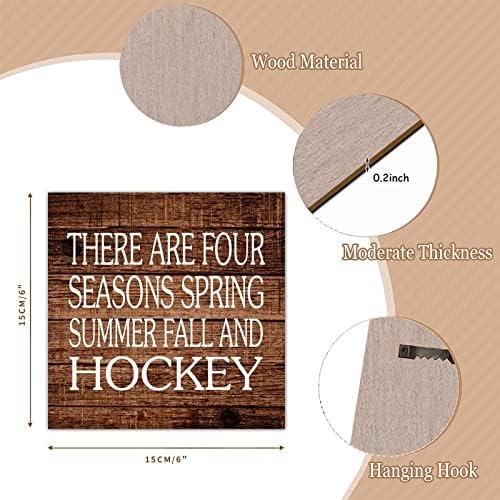 Табела с надпис на селски дървен палет в битов стил, Има Четири сезона: Пролет, Лято, Есен и Хокей на лед, Дървени Стенни