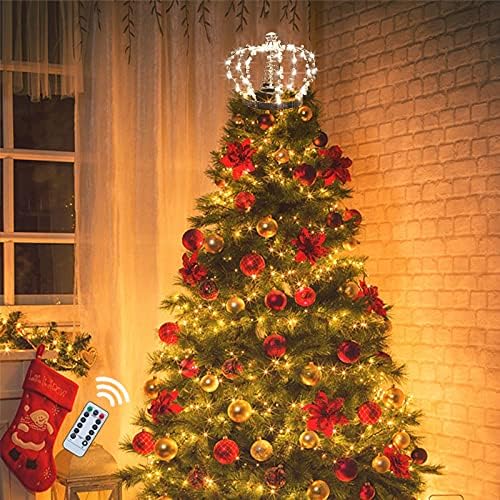 Върхът за Коледно LAWOHO Звезда, Украсена със Скъпоценни Камъни Корона с 60 Топли бели led USB-лампи, Върхът за коледно дърво, декорация за Коледната елха с дистанционно уп