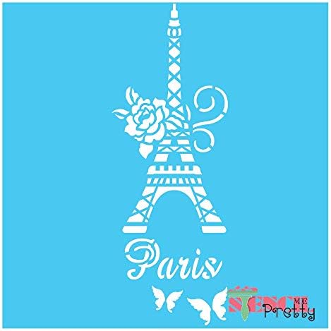 Класически шаблони за декор на Айфеловата кула в Париж - Шаблон с рози и пеперуди, Най-винил-големи шаблони за рисуване върху дърво, над платното, на стената и т.н.-Multi