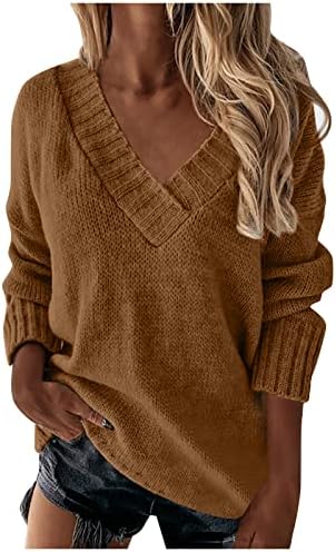 Дамски пуловери 2023, Комплект с V-образно деколте, Топло Вязаный Топ с дълги ръкави, Есенно-Зимния Пуловер, Празнични