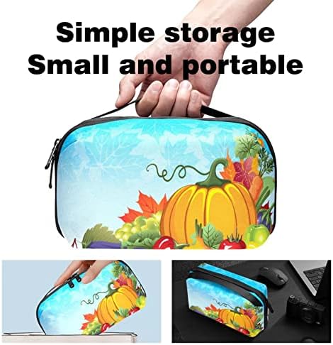 Електронен органайзер Малка пътна чанта-органайзер за твърди дискове, кабели, зарядно устройство, USB, SD-карти, зеленчуци тиква в деня на благодарността