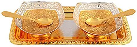 Набор от многофункционални купи с красив сребърен и позлатените мед покритие Metel за по-добър подарък годишнина, отплата за подарък, Дивали, Нова година, Коледа от Indi