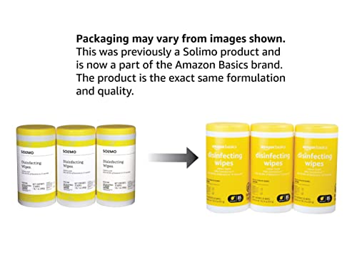 Дезинфектанти, салфетки Basics с аромат на лимон за дезинфекция, почистване, дезинфекция и ароматизация, брой 255 броя (3 опаковки по 85 броя) (по-рано Solimo)