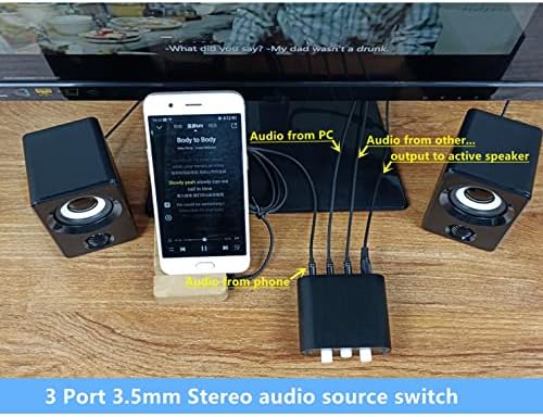 ZHUHW 3-канален превключвател източник стереозвука 3.5 мм AUX, преминете на входните сигнали 3 в 1, превключвател за слушалки и тонколони