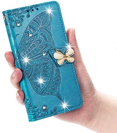 CCSmall Motorola G8 Play Чанта-портфейл с пеперуда и цвете, изкуствена кожа, отделения за кредитни карти, Магнитна Закопчалка,