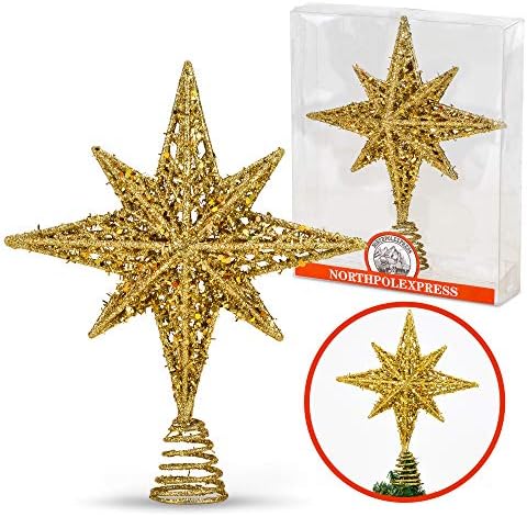 8 Инча Вифлеемская Блестяща Златна Звезда Коледно Дърво в цилиндър|Коледно Дърво Топперы|Коледна Звезда Елха в цилиндър|Селски