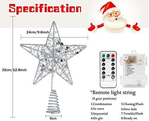 НОЩЕН Коледно Дърво, Topper, Star led Светлини, Звездна Върхът на Дърво, Коледна Украса, работещи На Батерии, Коледен декор (цвят Сребрист)