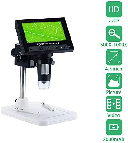 LCD Дигитален Микроскоп, Pevor 4,3 инча 500X-1000X Увеличаване на USB Микроскоп, Лупа с 8 Регулируема led Осветление